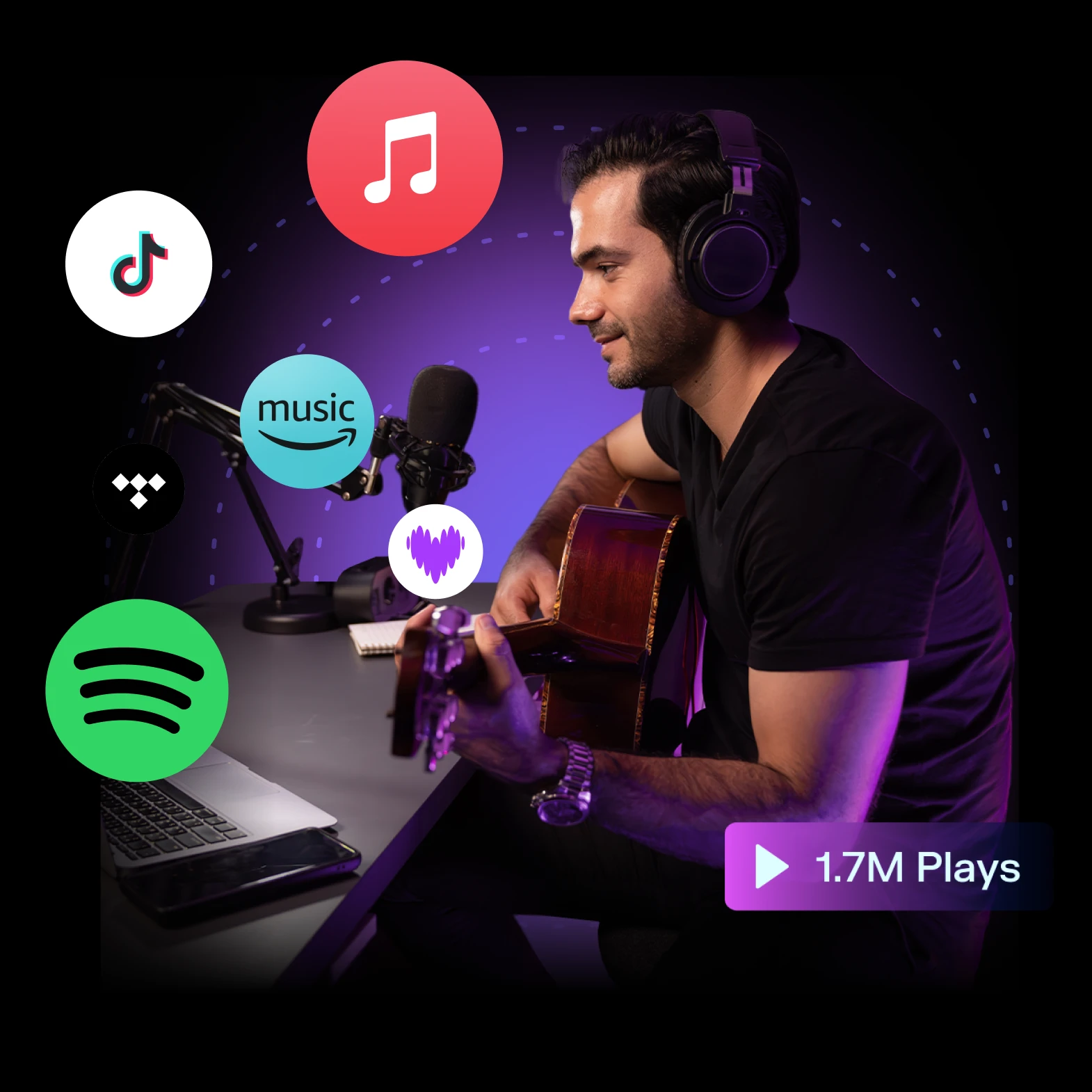 Guitarist playing and distribution retailers icons 